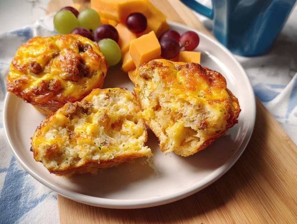 Close-up of savory egg muffins with sausage and cheese, part of 20-Ingredient Breakfast Ideas Recipes.
