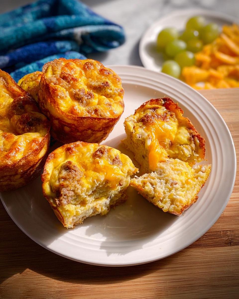 A plate of sausage and egg breakfast muffins, a perfect addition to your 20-Ingredient Breakfast Ideas Recipes.