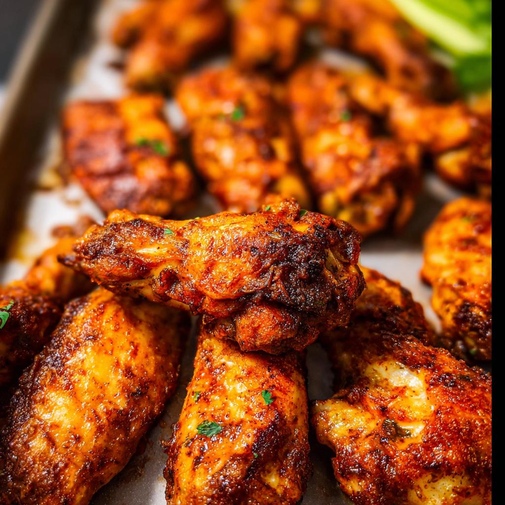Close-up of perfectly seasoned and baked 25-Ingredient Chicken Wings, garnished with parsley.