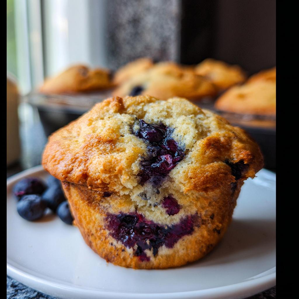 A close-up of a delicious blueberry muffin, perfect for cake ideas recipes meal prep.
