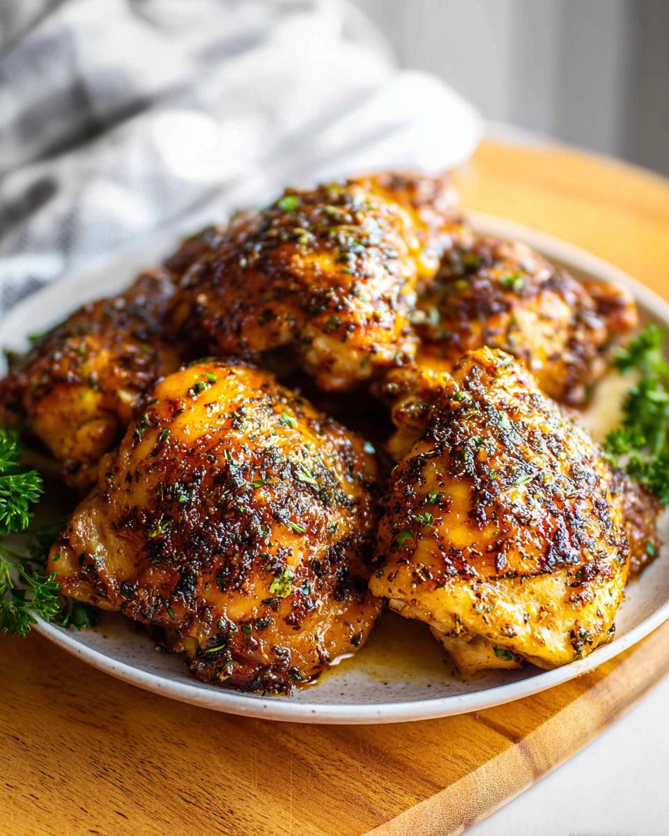 A plate of perfectly cooked chicken thighs with herbs and spices, part of The Only Chicken Thigh Recipes Recipe You’ll Need.
