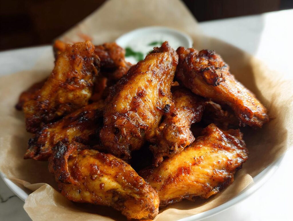 A close-up shot of a bowl filled with crispy, golden-brown chicken wings, perfect for quick chicken wings recipes.