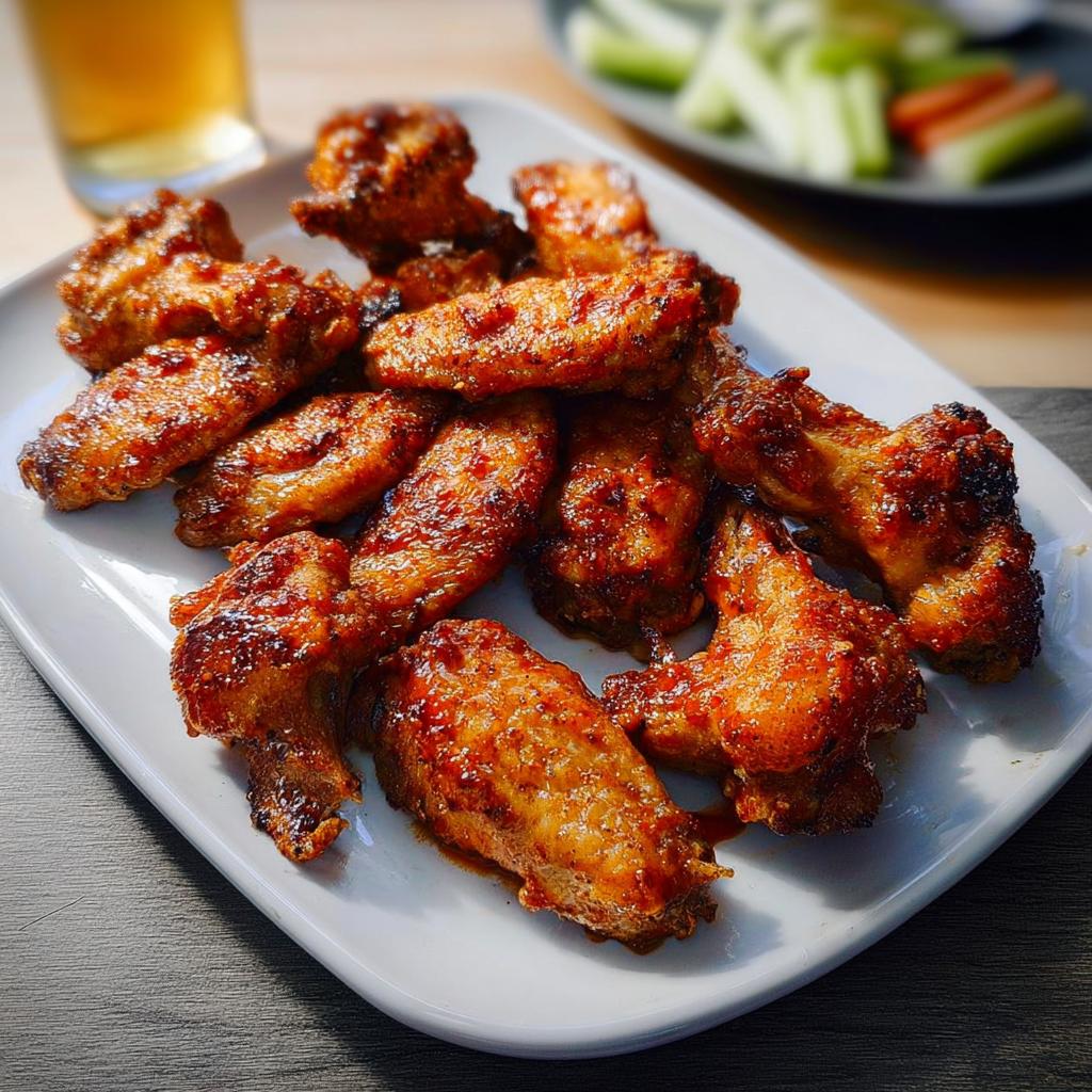 A plate full of perfectly cooked, glazed chicken wings, ready to be enjoyed.