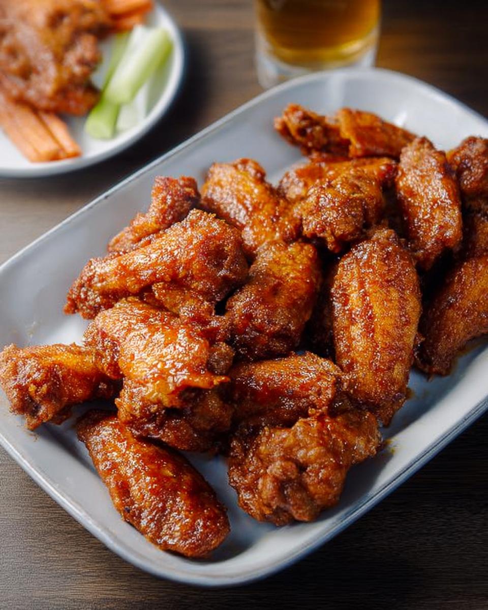 A plate full of glossy, saucy chicken wings, a perfect dish for chicken wings recipes.
