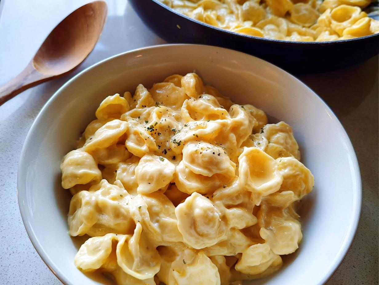 A bowl of creamy orecchiette pasta, a perfect example of easy dinner recipes.