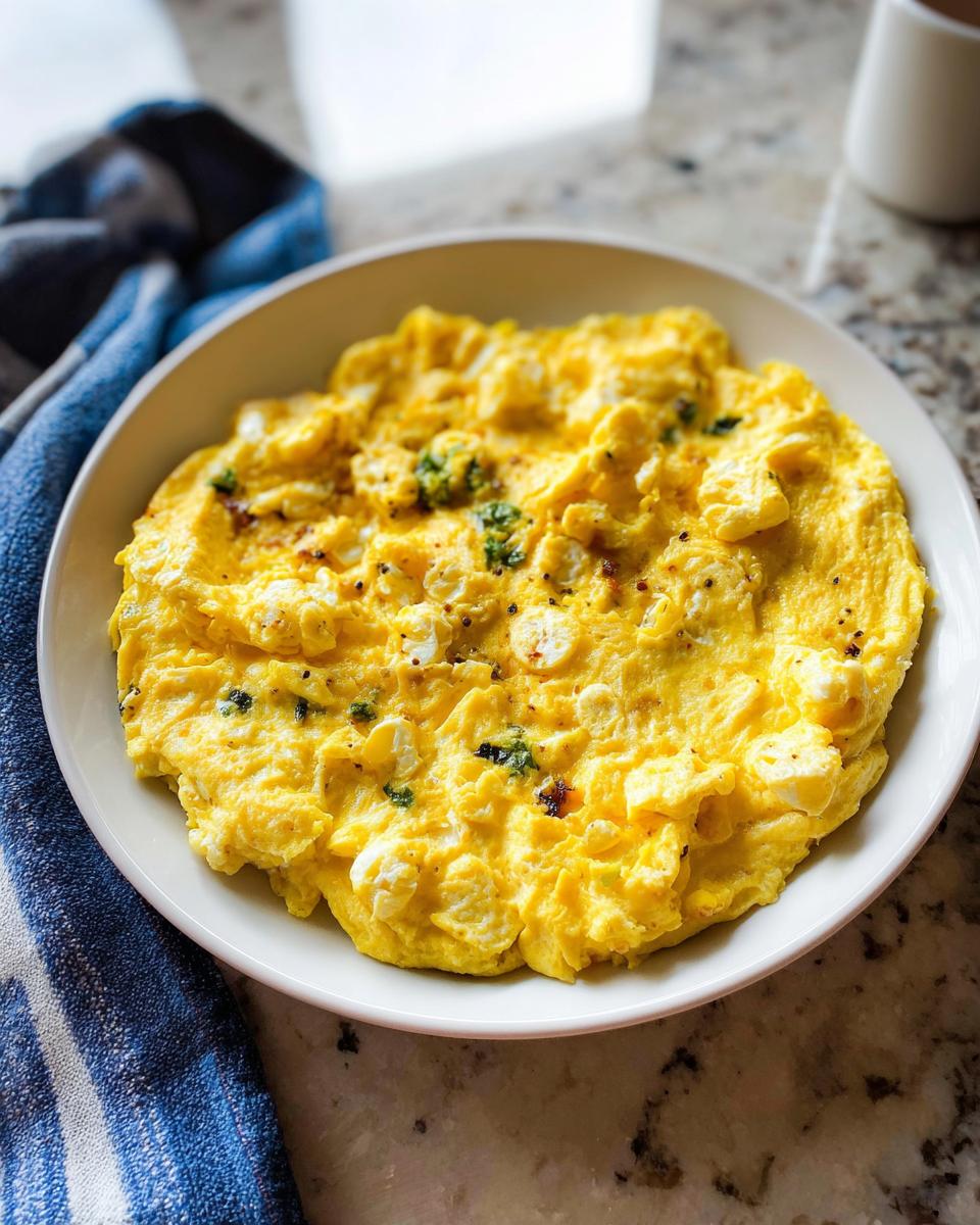 A close-up of fluffy scrambled eggs with visible chunks of cheese and herbs, part of The Only Egg Recipes Recipe You’ll Need (2025).