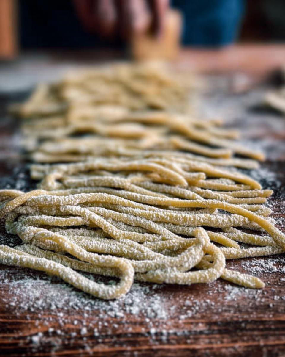 Close-up of freshly made pasta noodles dusted with flour, ready for pasta recipes.