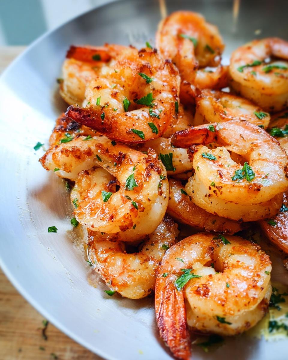 Close-up of golden-brown garlic butter shrimp sprinkled with parsley, part of The Ultimate Shrimp Recipes Guide for Beginners.