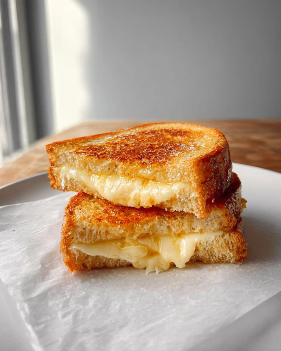 A perfectly grilled cheese sandwich, cut in half, with gooey melted cheese oozing out. A beginner's dream!