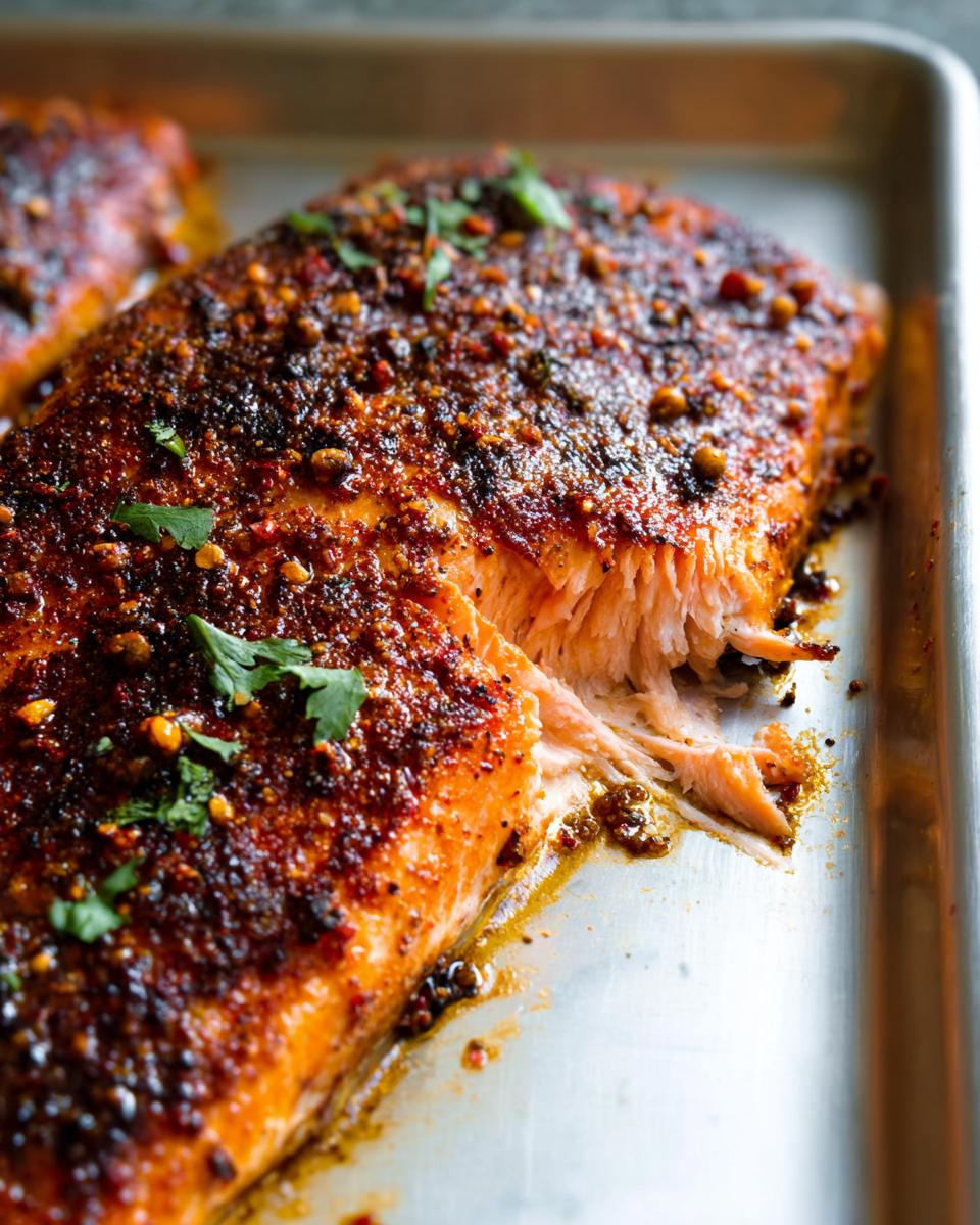 Close-up of a perfectly cooked salmon fillet with a flavorful crust, ready to be served. Learn how to make salmon recipes like a pro.