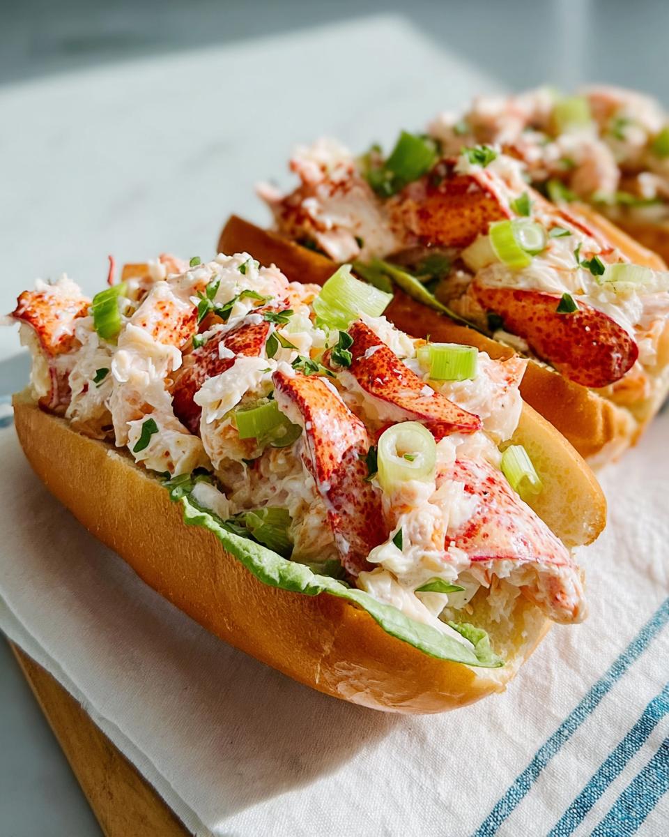 Close-up of a gourmet lobster roll sandwich, overflowing with fresh lobster meat and green onions, part of The Ultimate Sandwich Ideas Recipes Guide.