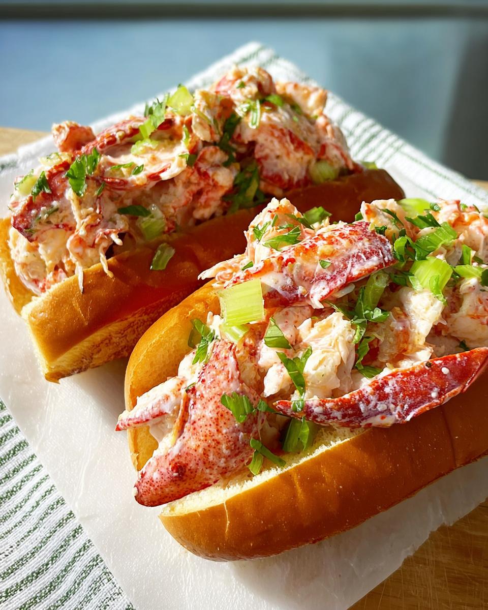 Two gourmet lobster roll sandwiches overflowing with fresh lobster meat, celery, and herbs, part of The Ultimate Sandwich Ideas Recipes.