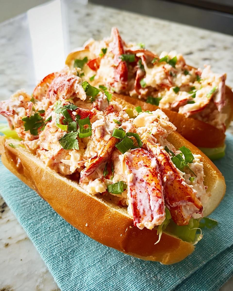 Two delicious lobster roll sandwiches filled with creamy lobster salad and fresh herbs, part of The Ultimate Sandwich Ideas Recipes Guide.