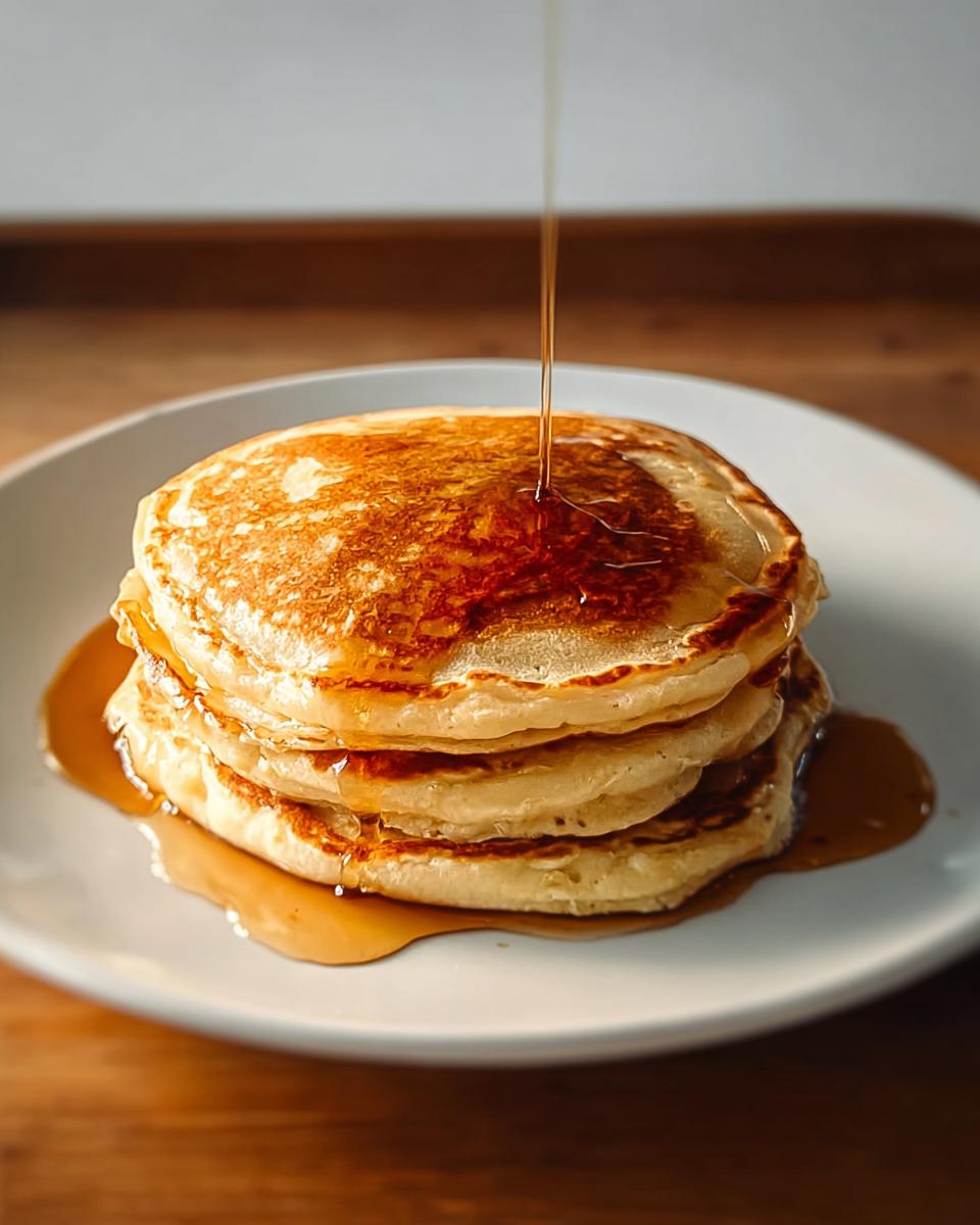 A stack of fluffy pancakes being drizzled with syrup, perfect for breakfast ideas recipes.