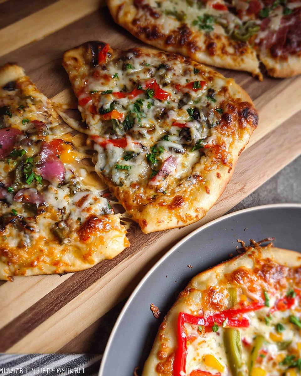 Close-up of freshly baked pizzas with melted cheese and colorful toppings, perfect for a pizza night.