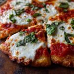 A close-up of a freshly baked pizza with melted mozzarella, vibrant tomato sauce, and fresh basil leaves, perfect for Pizza Night.