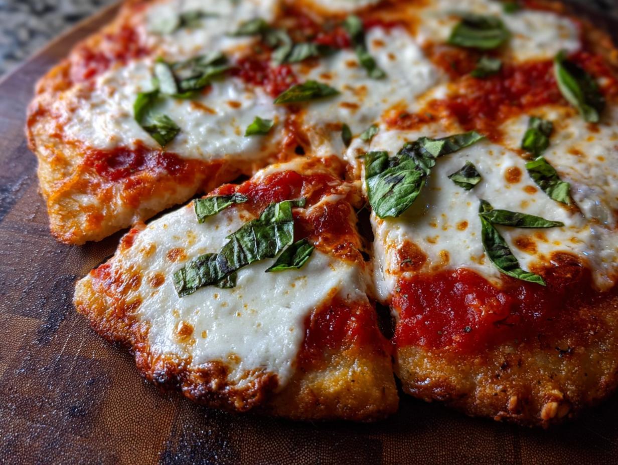A close-up of a freshly baked pizza with melted mozzarella, vibrant tomato sauce, and fresh basil leaves, perfect for Pizza Night.