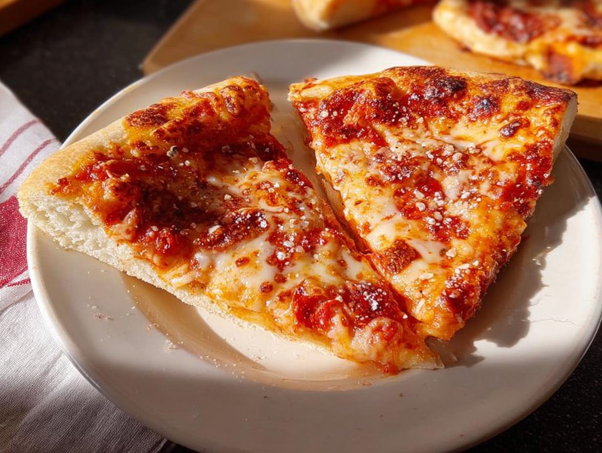 Two slices of delicious pizza, perfect for Pizza Night Recipes Meal Prep, on a plate with melted cheese and tomato sauce.