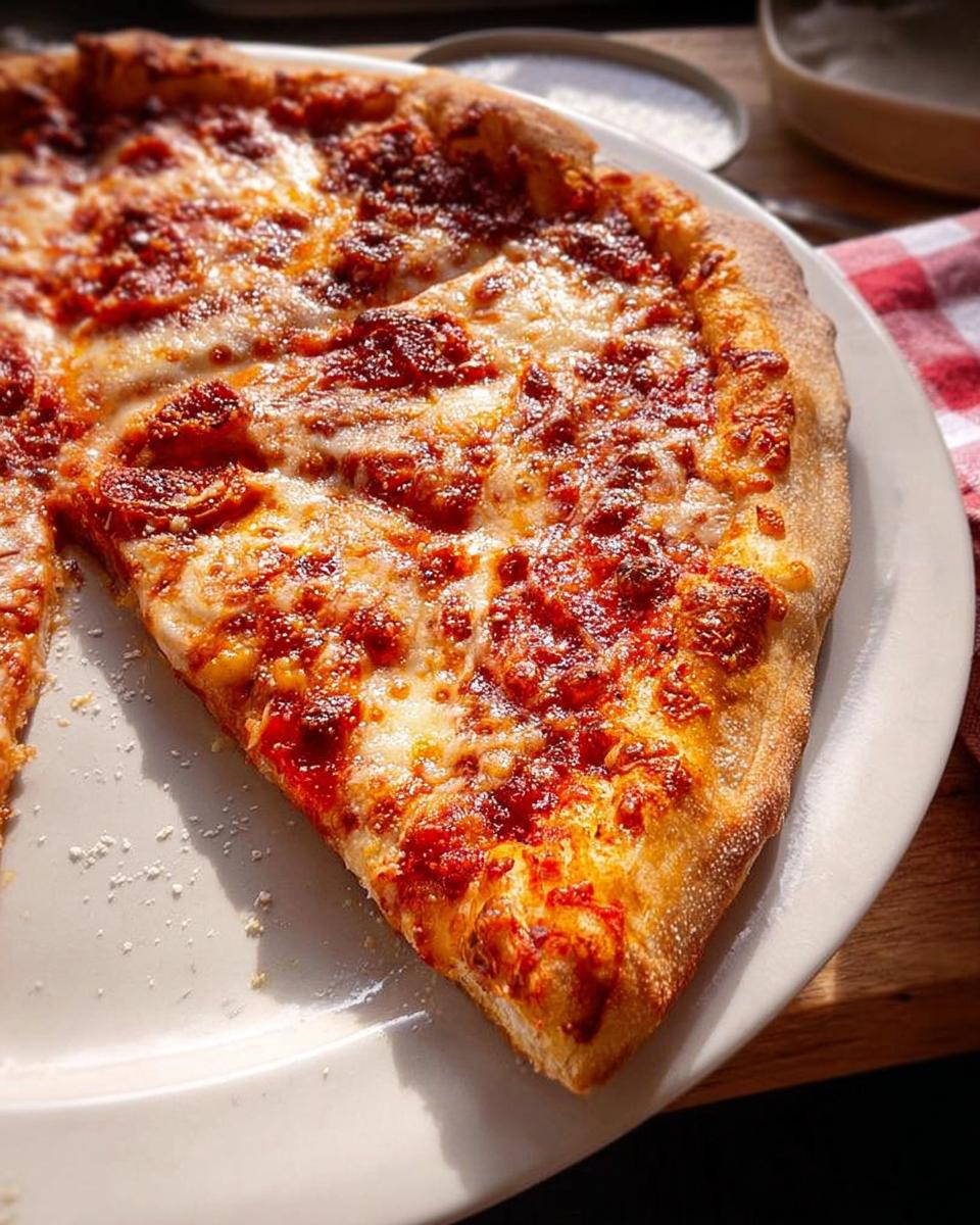 A close-up of a slice of pepperoni pizza, featuring melted cheese and a crispy crust, perfect for Pizza Night Recipes.