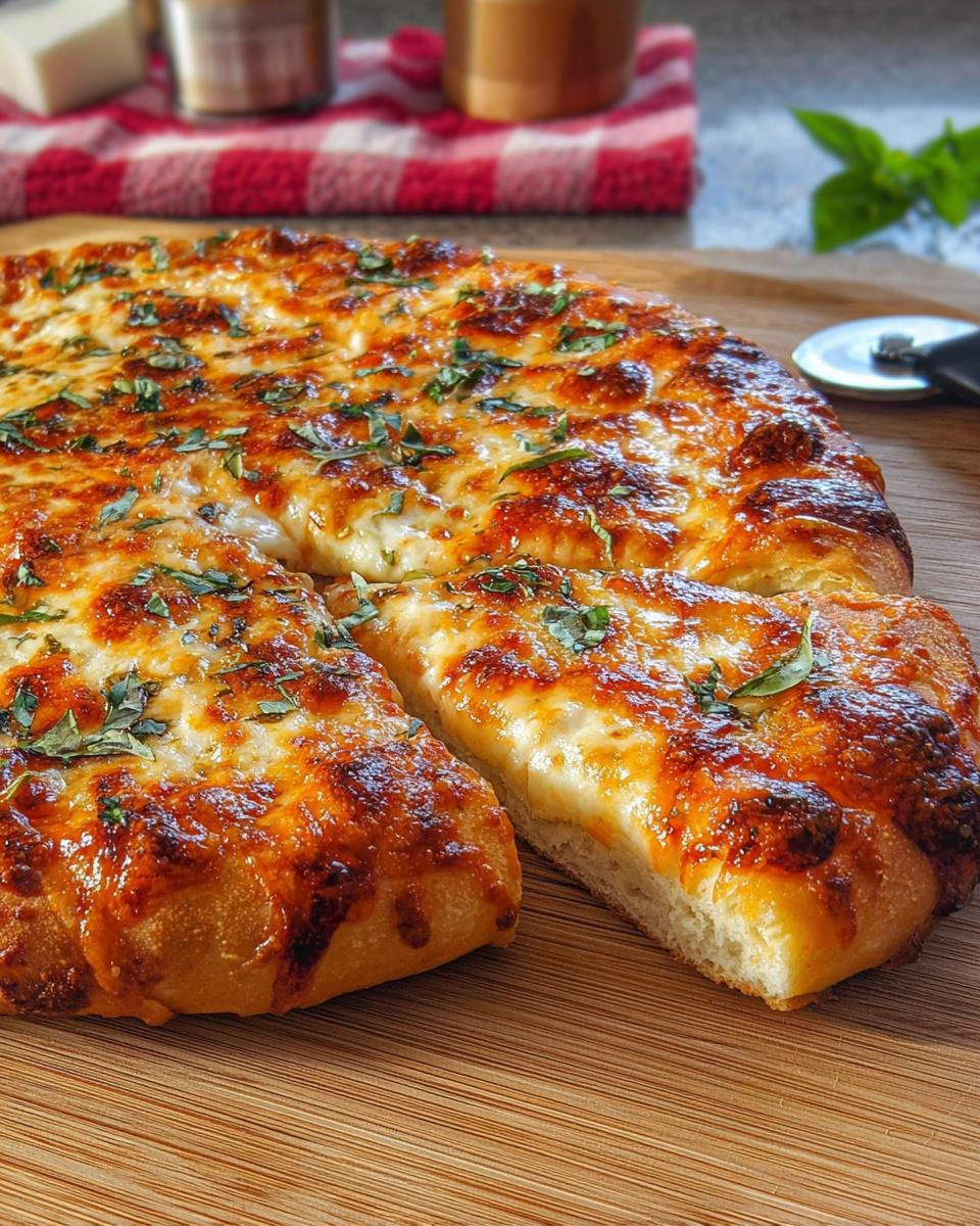 A delicious homemade restaurant-style pizza with melted cheese and fresh basil, ready for pizza night.