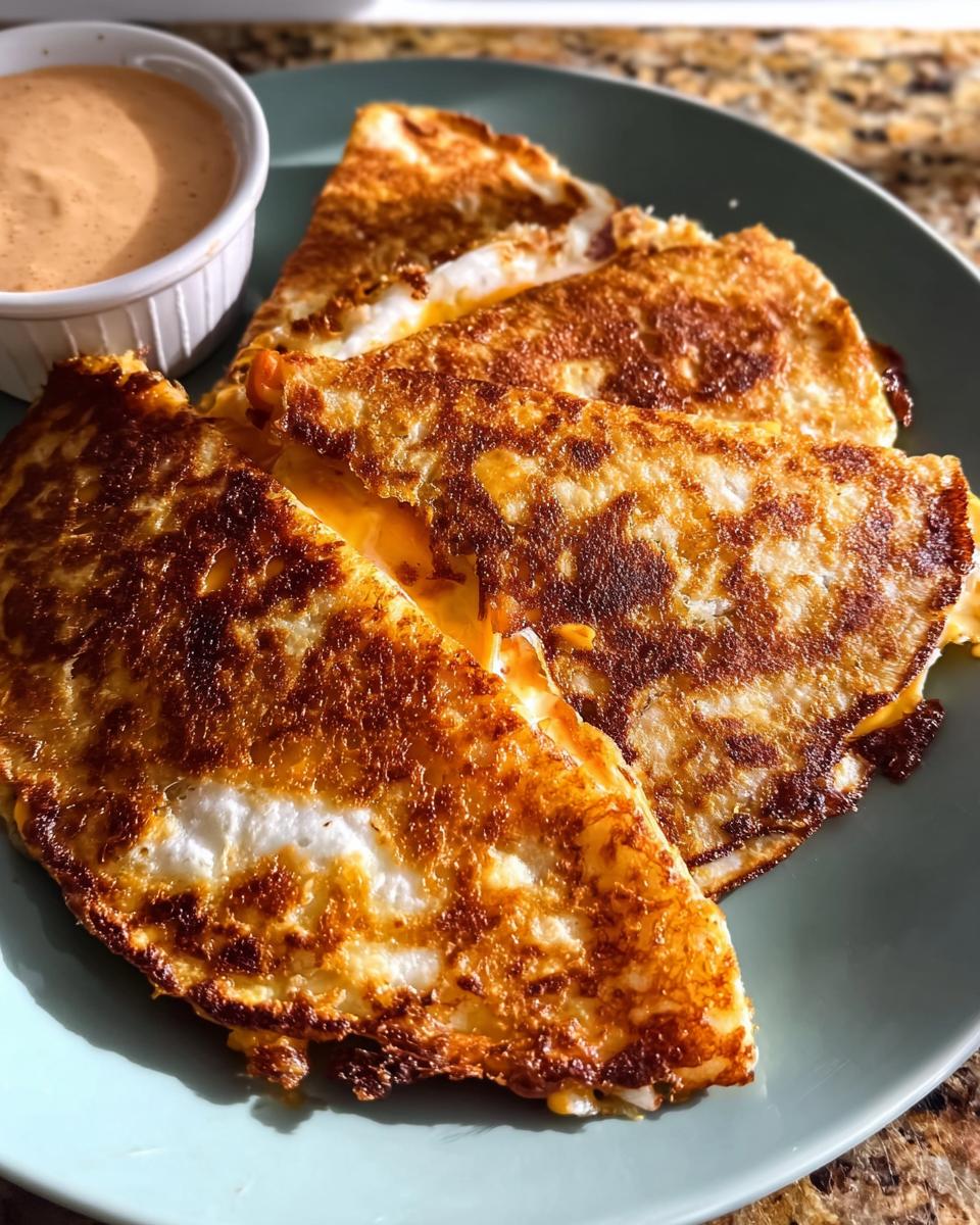 Golden-brown quesadillas cut into wedges, served with a side of dipping sauce, perfect for Restaurant-Style Taco Tuesday Recipes at Home.