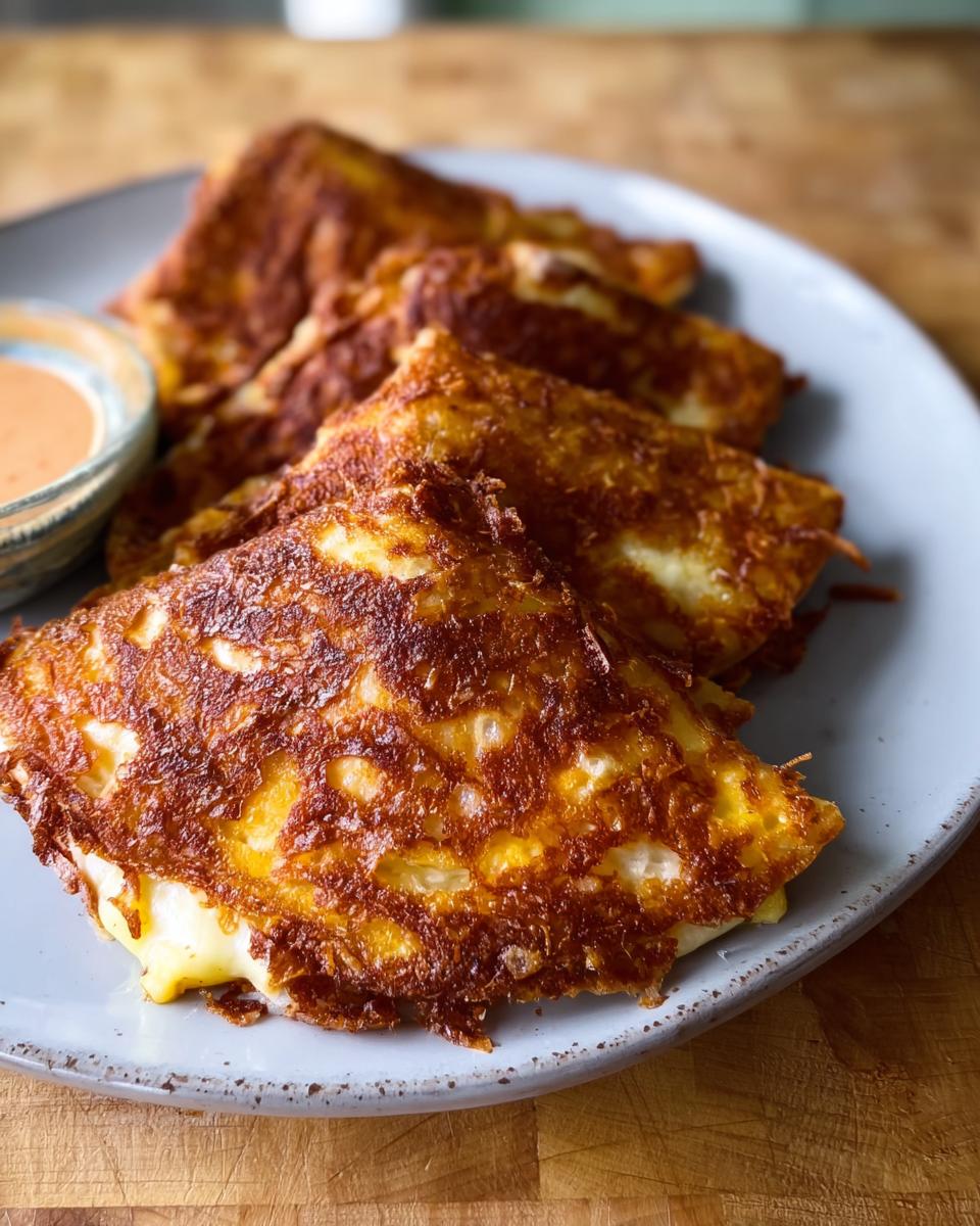 Golden-brown, crispy cheese quesadillas cut into wedges, served with a side of dipping sauce for Taco Tuesday.