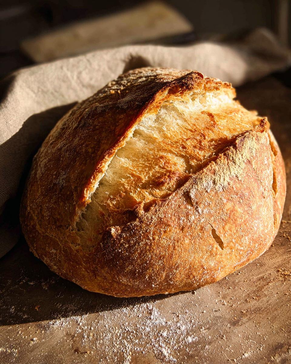 A golden-brown, crusty loaf of sourdough bread, perfect for healthy meals recipes.