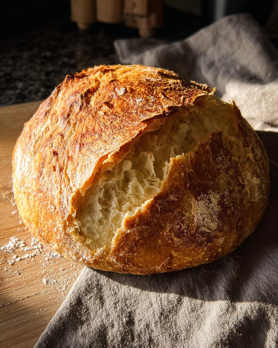 A rustic, golden-brown sourdough bread loaf with a crackled crust, showcasing its airy crumb. Part of The Only Healthy Meals Recipes Recipe You’ll Need (2025).