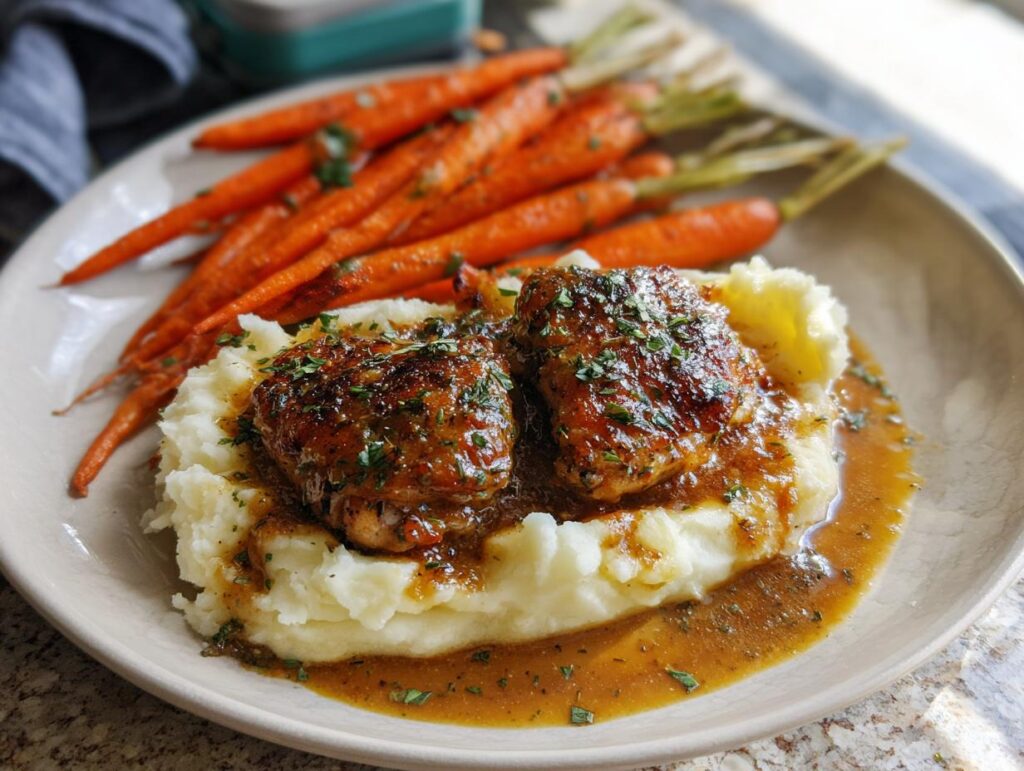 Creamy Herb Chicken with Mashed Potatoes & Glazed Carrots - Featured