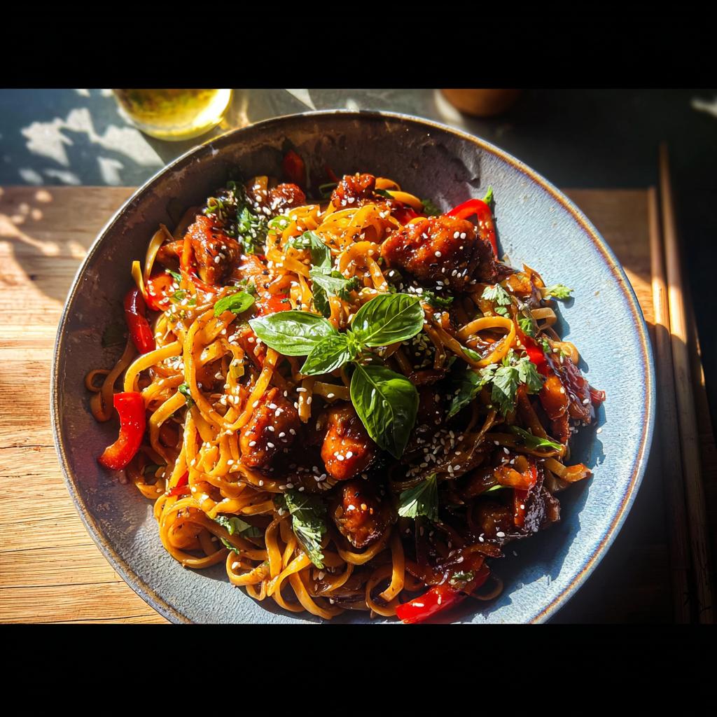 Sticky Garlic Chicken Noodles - Tasty