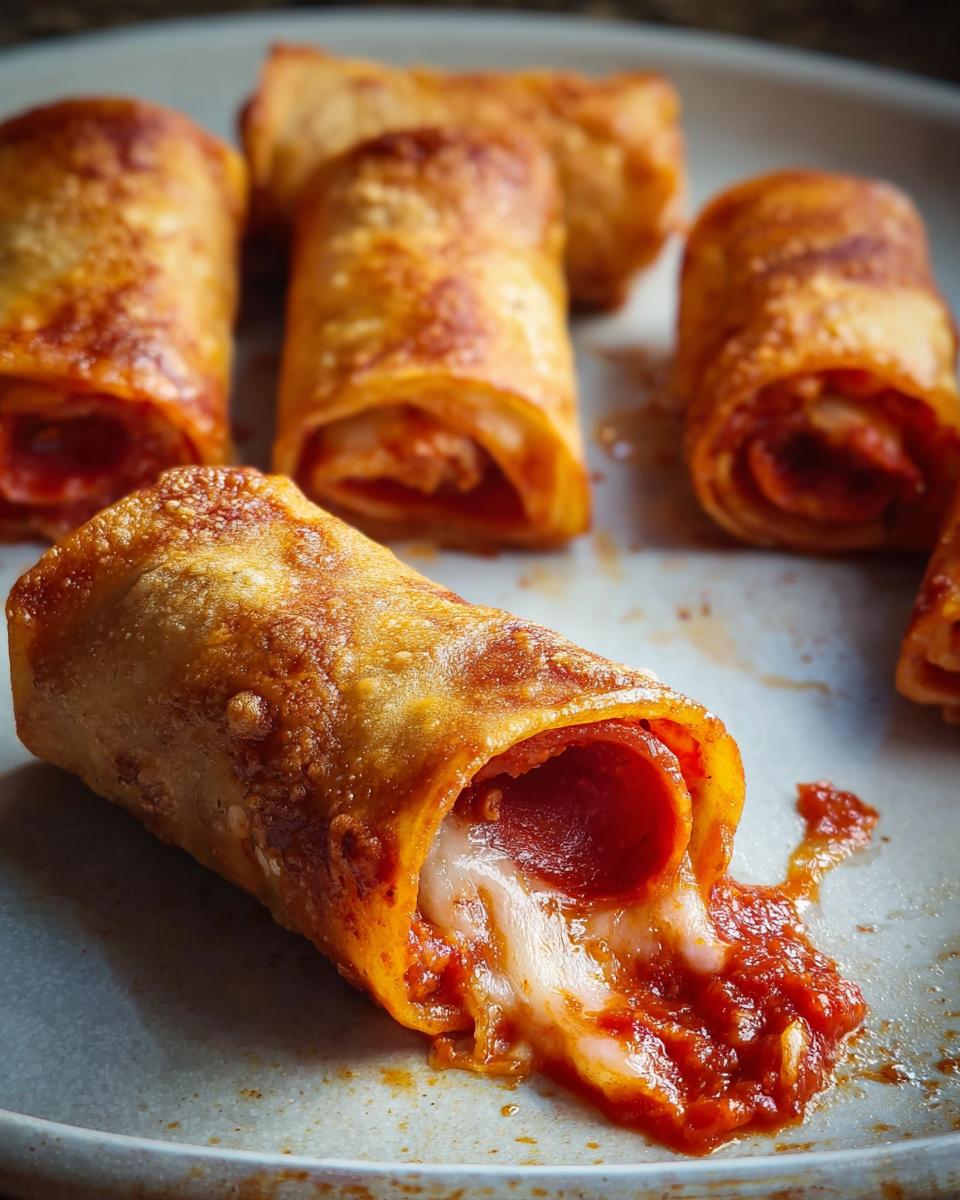 Close-up of a HIGH PROTEIN Pepperoni Pizza Roll with gooey melted cheese and marinara sauce spilling out.