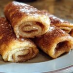 Close-up of delicious Cinnamon Roll French Toast Roll-Ups dusted with powdered sugar on a plate.