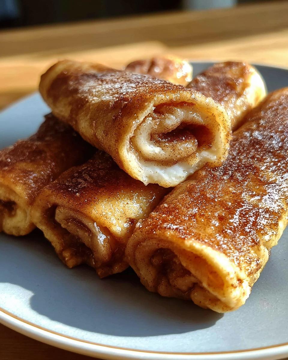 Close-up of delicious Cinnamon Roll French Toast Roll-Ups dusted with powdered sugar and cinnamon.