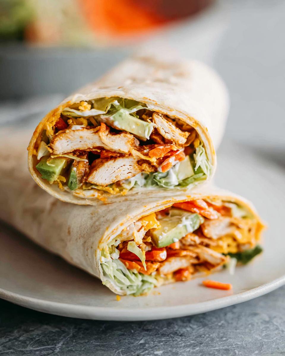 A delicious wrap filled with creamy spinach and eggs, chicken, avocado, and shredded lettuce.