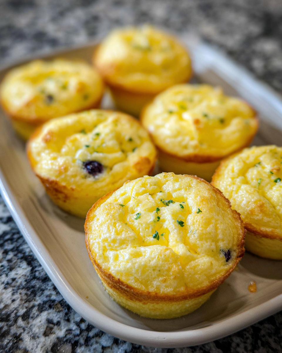 A close-up of golden-brown Blueberry and Lemon Zest Cottage Cheese Bites, sprinkled with green herbs.