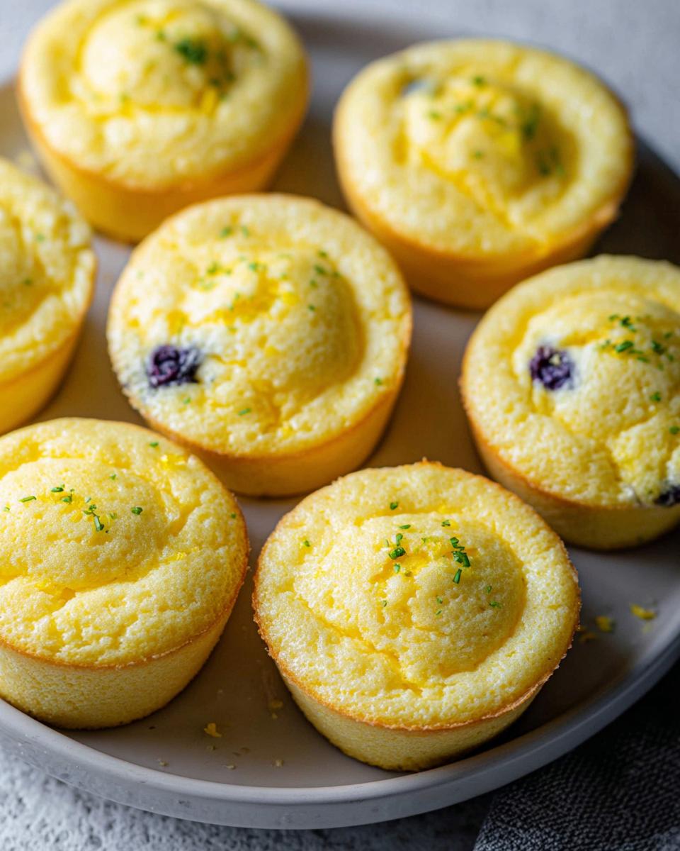 Close-up of freshly baked Blueberry and Lemon Zest Cottage Cheese Bites on a grey plate, sprinkled with zest.