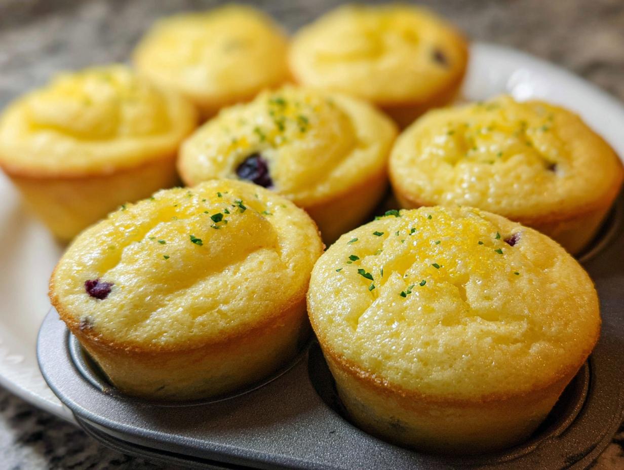 Close-up of golden-brown Blueberry and Lemon Zest Cottage Cheese Bites, sprinkled with herbs and zest.