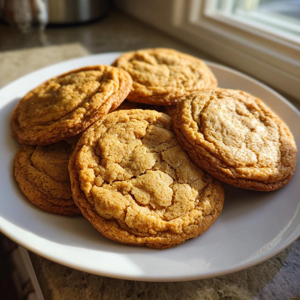 A plate of freshly baked brown butter cookies, showcasing their golden-brown color and crinkled texture.