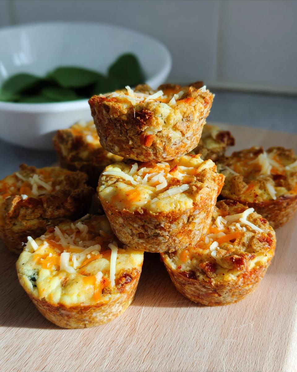 A stack of golden brown Cinnamon Apple Cottage Cheese Bites topped with shredded cheese.