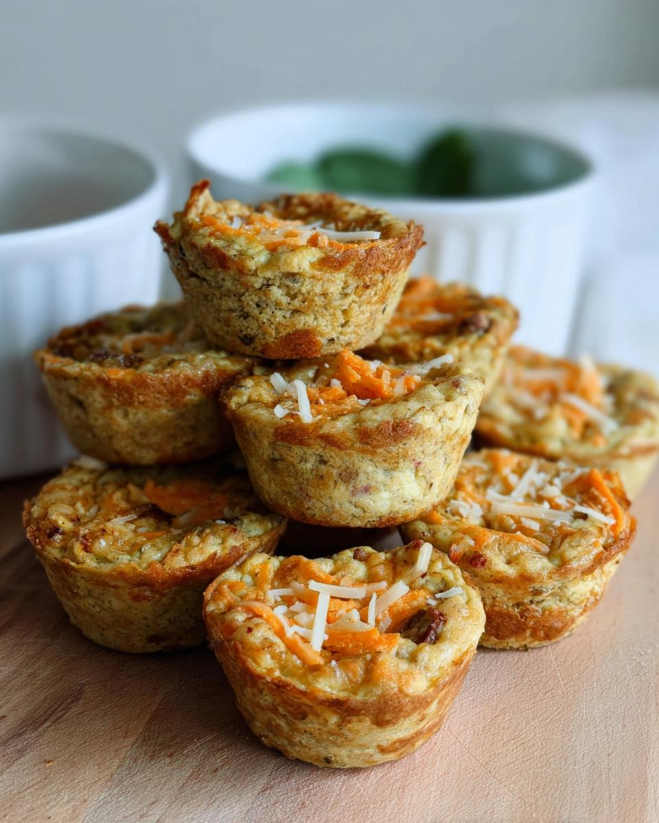A stack of golden brown Cinnamon Apple Cottage Cheese Bites, topped with shredded cheese and orange zest.