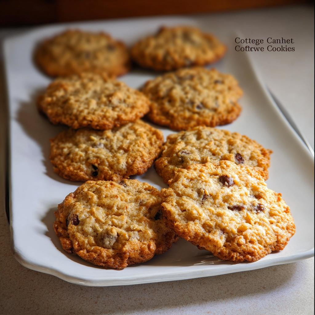 A plate of freshly baked cottage cheese oatmeal cookies, showcasing their golden-brown texture and visible oats and raisins.