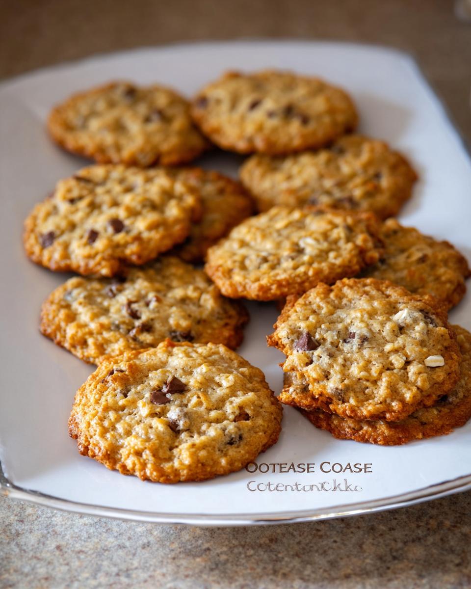 A plate filled with delicious Cottage Cheese Oatmeal Cookies, featuring chocolate chips and oats.