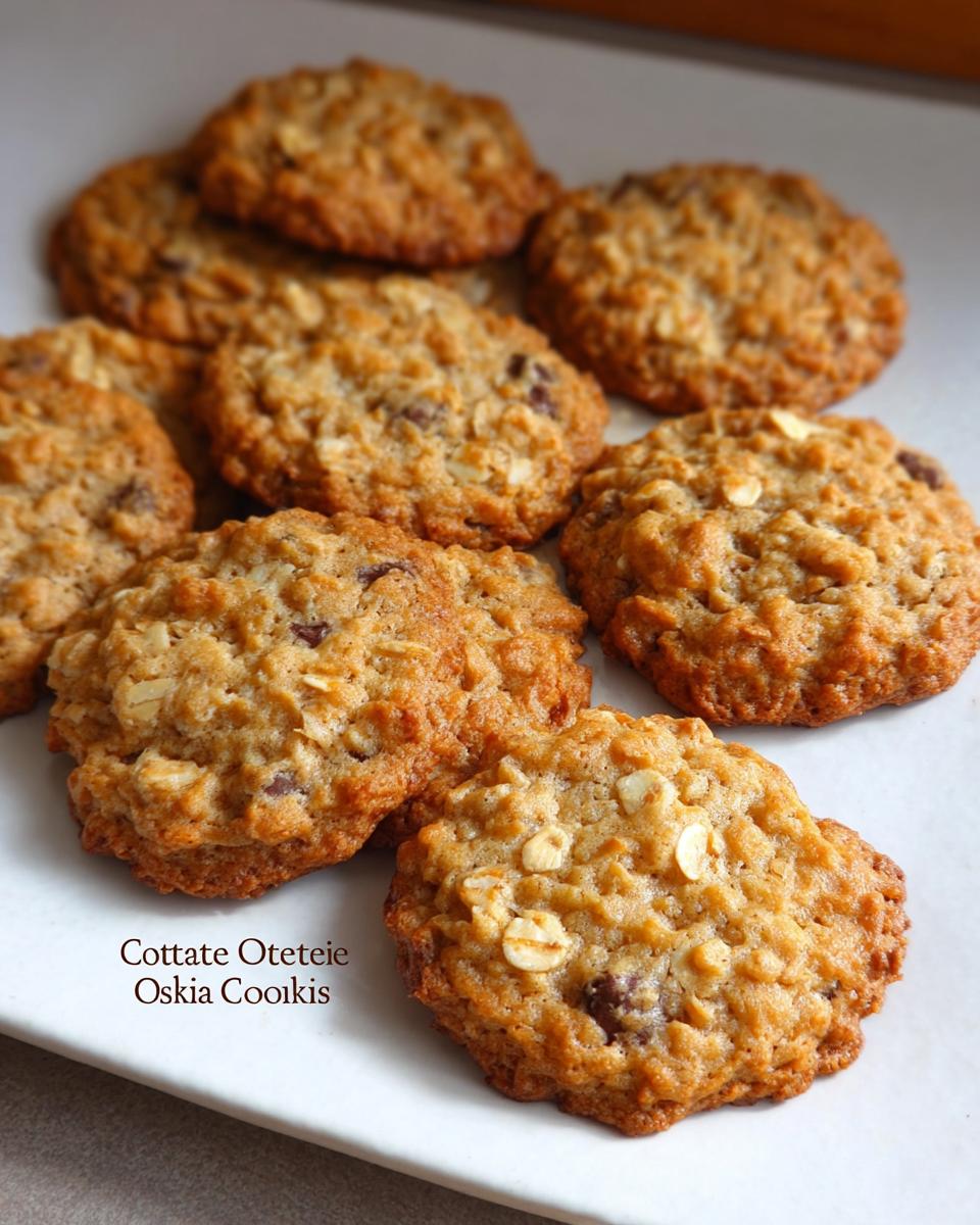 Close-up of freshly baked cottage cheese oatmeal cookies with visible oats and chocolate chips.