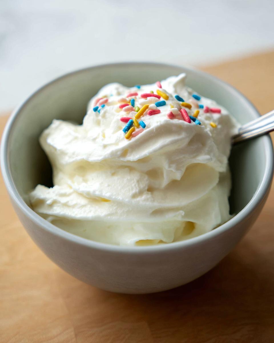 A bowl of creamy frozen Greek yogurt topped with colorful sprinkles, part of easy frozen Greek yogurt recipes.