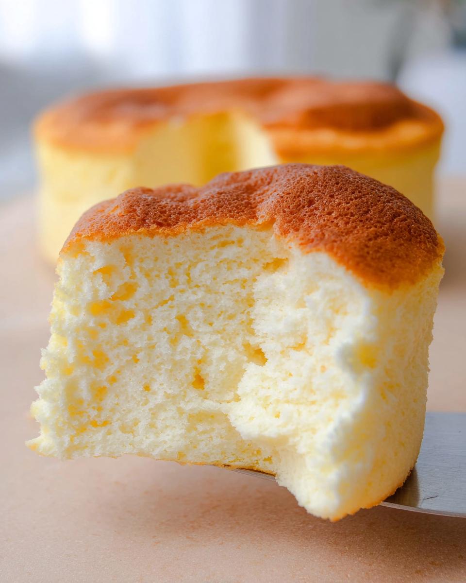 A slice of Fluffy Japanese Cotton Cheesecake Cupcakes being lifted by a spatula, showing its airy texture.