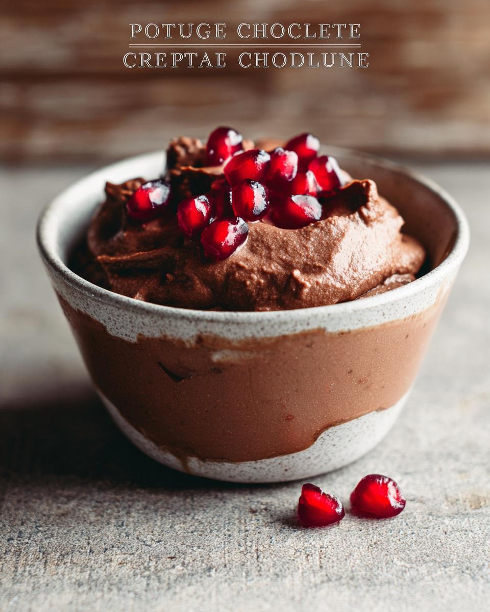A bowl of rich, creamy High Protein Chocolate Pudding topped with fresh pomegranate seeds.