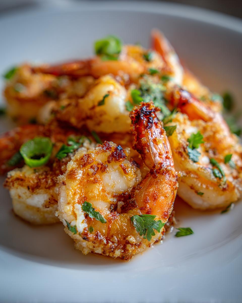 Close-up of grilled honey lime shrimp, seasoned and garnished with fresh herbs, perfect for fast cookouts.