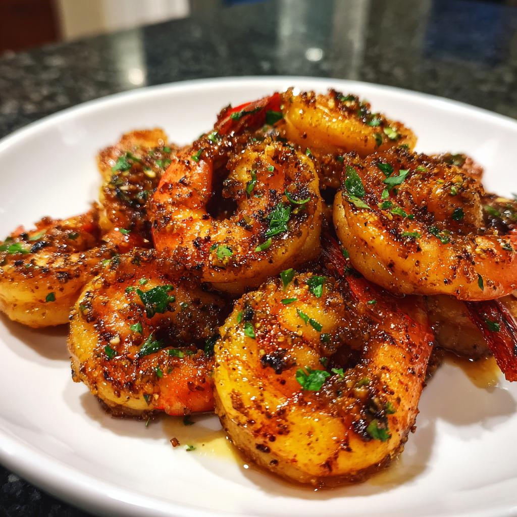 Close-up of perfectly grilled honey lime shrimp, seasoned and garnished with parsley, ready for a fast cookout.
