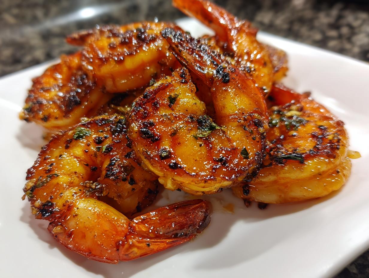 Close-up of perfectly grilled honey lime shrimp, glistening with glaze and herbs, ready for a fast cookout.