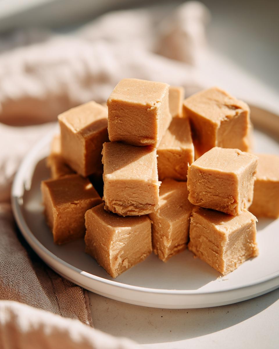 A pile of creamy peanut butter fudge squares, perfect for satisfying sweet cravings.